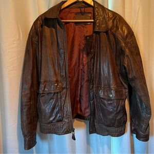Vintage Fidelity Sportswear Leather Jacket – Distressed Brown – Size L